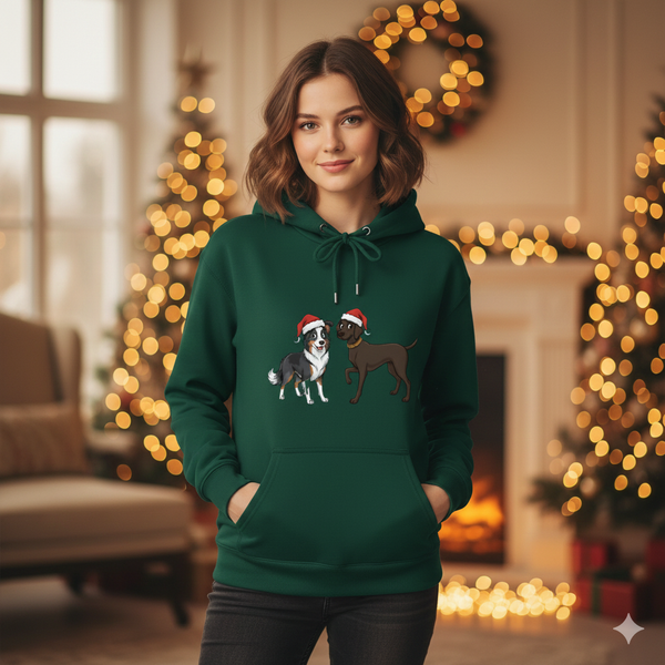 Woof! Ready for some Christmas Customization Magic? 🎁 Your dog + a Santa hat on a cozy sweatshirt. Upload & instantly see the final design! Easy holiday shopping starts here